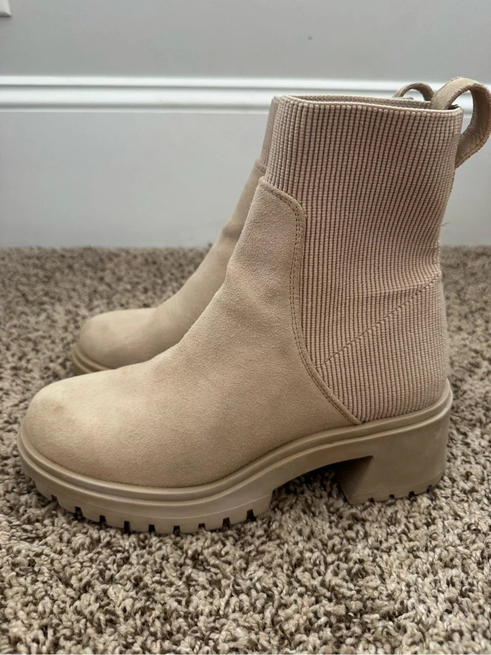 Steve Madden Beige Chunky Heel Ankle Booties